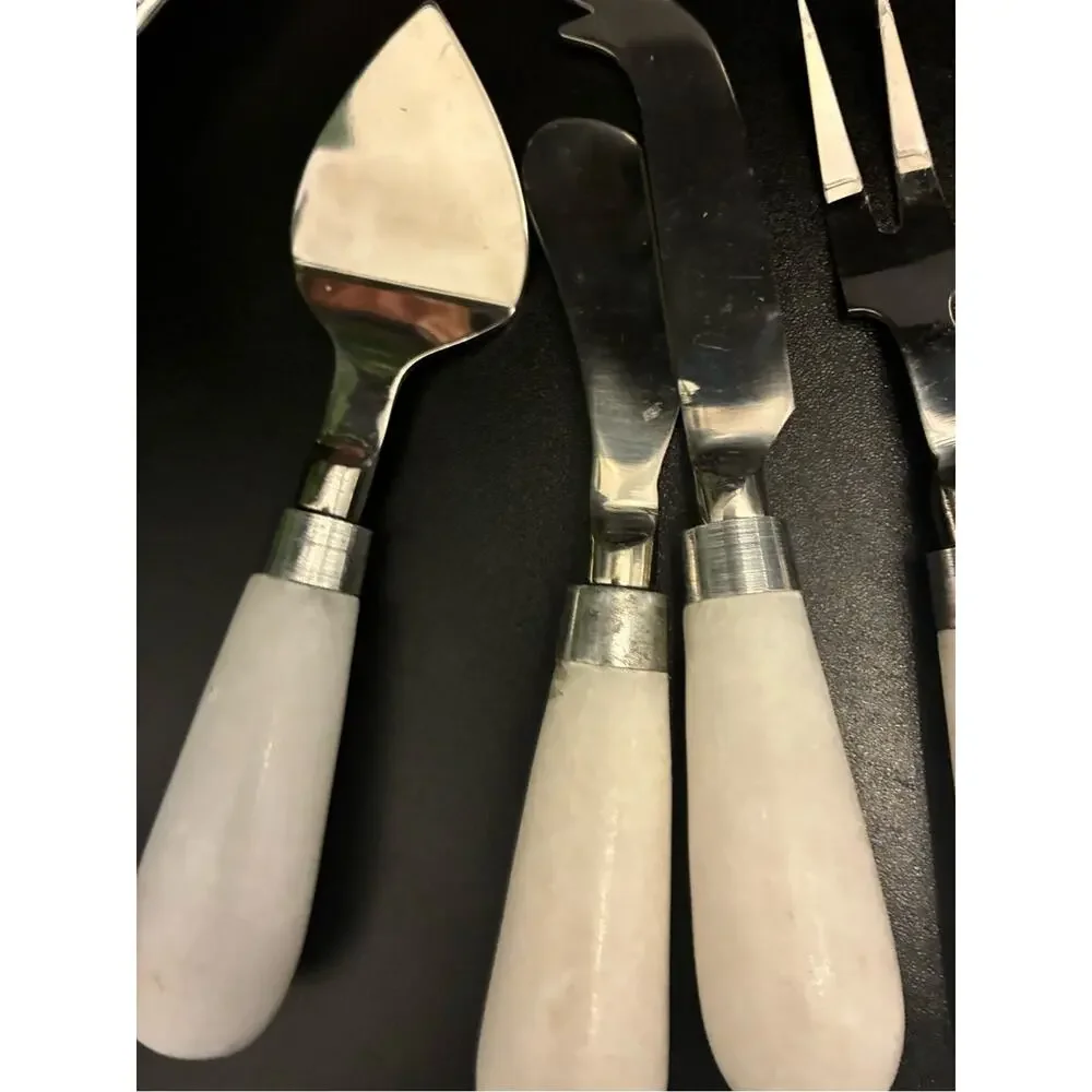 Vintage Alabaster Cheese Knife & Salad Serving Set | Quiet Luxury Grandmillenial